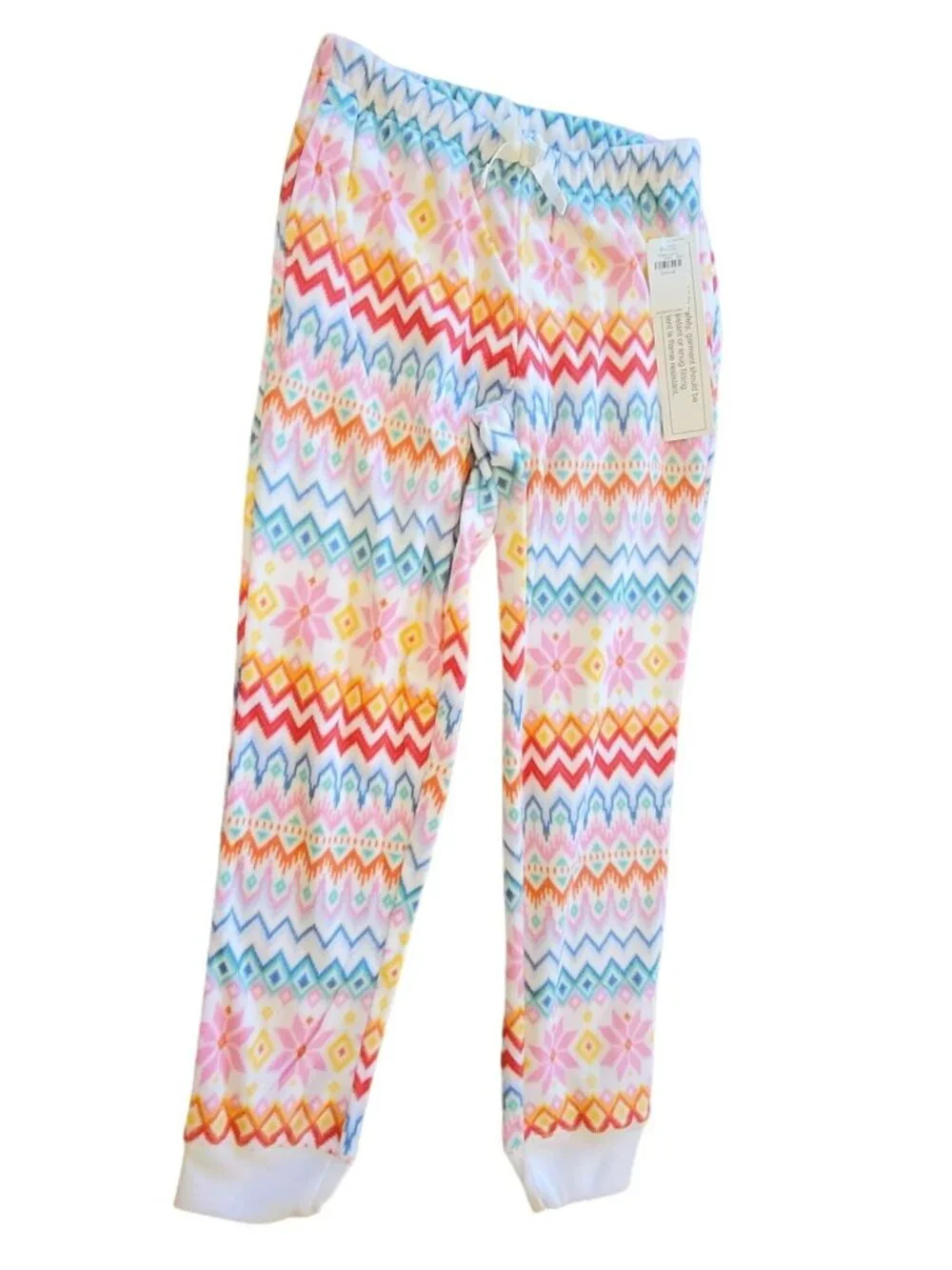 Old Navy Pants Girls Pink and White Fleece Fair Isle Jogger Size M JJ2180